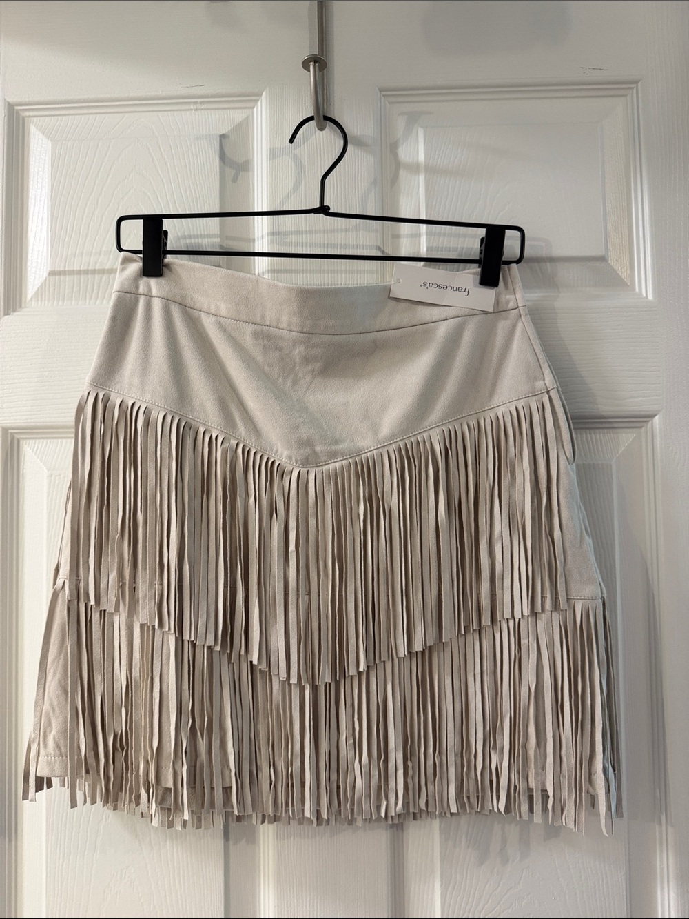 Francesca's Collections Beige Fringe Suede Mini Skirt